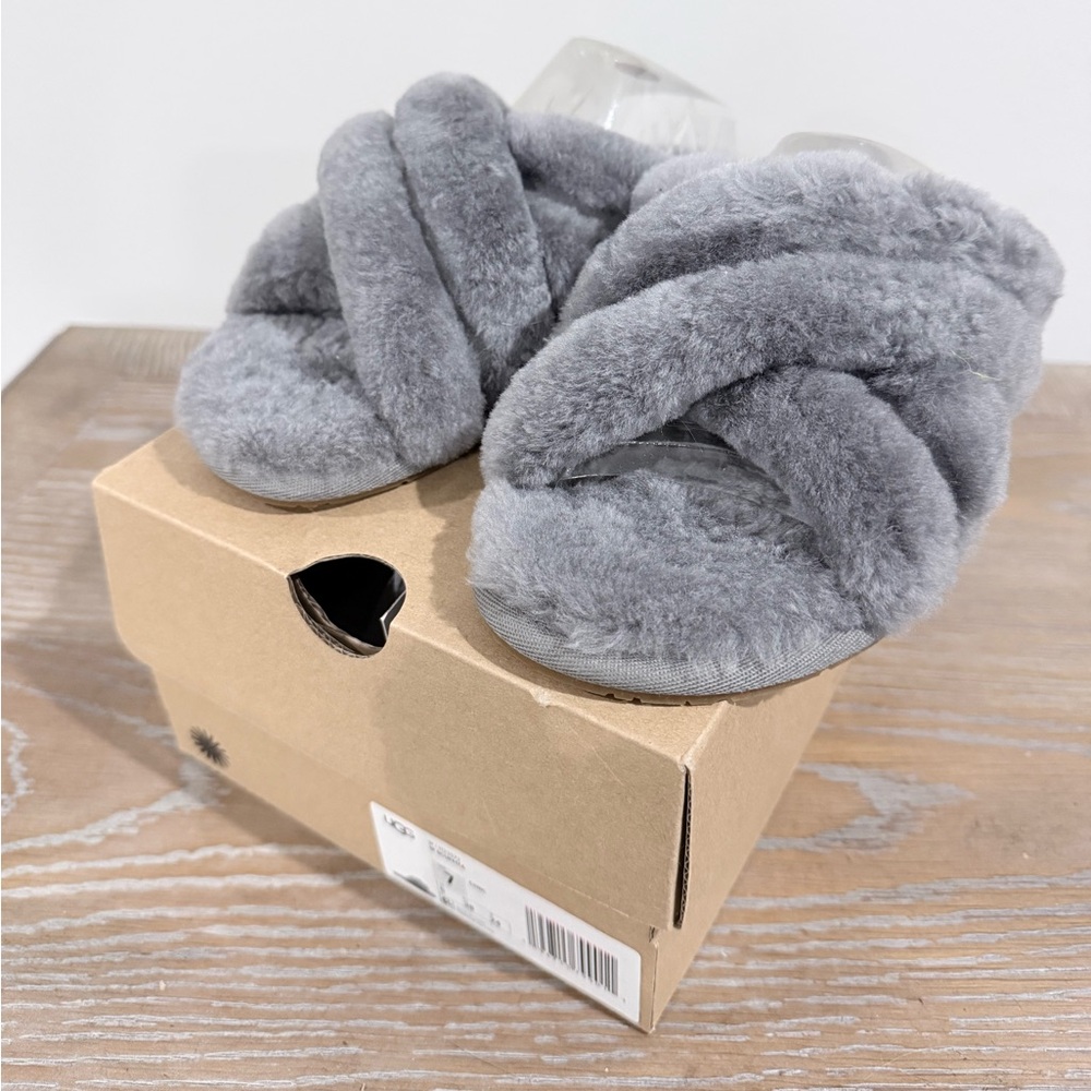 UGG Scuffita Gray Faux Fur Slippers